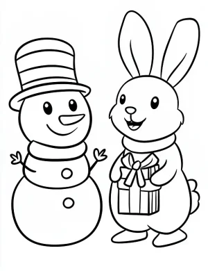 Snowman And Rabbit Winter Christmas Coloring Page By Mindset Flow