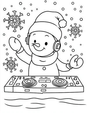 Snowman DJ in Winter Wonderland Coloring Page by Mindset Flow