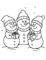 Snowman Family with Presents Coloring Page for Christmas By Mindset Flow