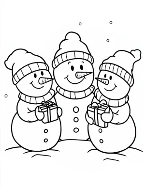Snowman Family with Presents Coloring Page for Christmas By Mindset Flow