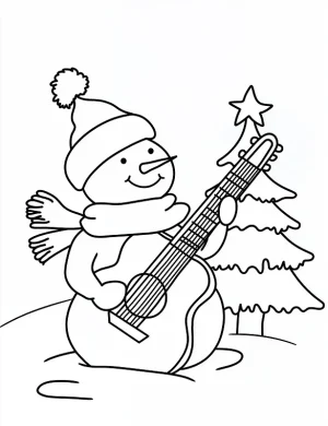 Snowman Playing Guitar Christmas Coloring Page By Mindset Flow