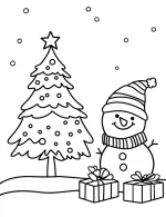 Snowman With Christmas Tree Christmas Coloring Page By Mindset Flow