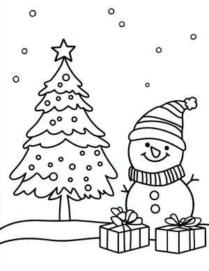 Snowman With Christmas Tree Christmas Coloring Page By Mindset Flow