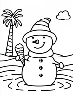 Snowman With Ice Cream Cone Winter Christmas Holiday Coloring Page By Mindset Flow