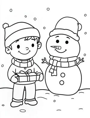 Snowman and Boy Fun Christmas Coloring Page By Mindset Flow
