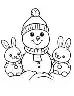 Snowman and Bunny Playing in Snow Christmas Coloring Page By Mindset Flow
