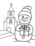 Snowman and Christmas Church Coloring Page Printable Winter Holiday Scene Mindset Flow