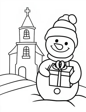 Snowman and Christmas Church Coloring Page Printable Winter Holiday Scene Mindset Flow
