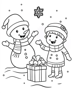 Snowman and Elf Friend Celebrating Christmas Coloring Page By Mindset Flow