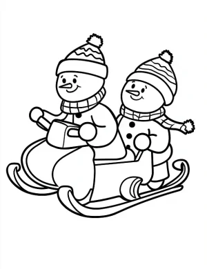 Snowman and Friend Riding Snowmobile Coloring Page by Mindset Flow