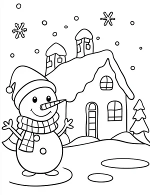 Snowman and Gingerbread House Christmas Winter Coloring Page Printable By Mindset Flow