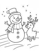Snowman and Reindeer in Winter Wonderland Coloring Page by Mindset Flow