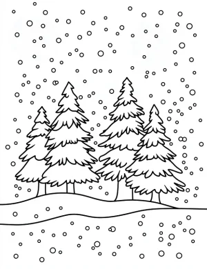 Snowy Pine Forest Christmas Coloring Page for Relaxation By Mindset Flow