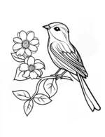 Songbird on Flowering Branch Flower Coloring Page By Mindset Flow