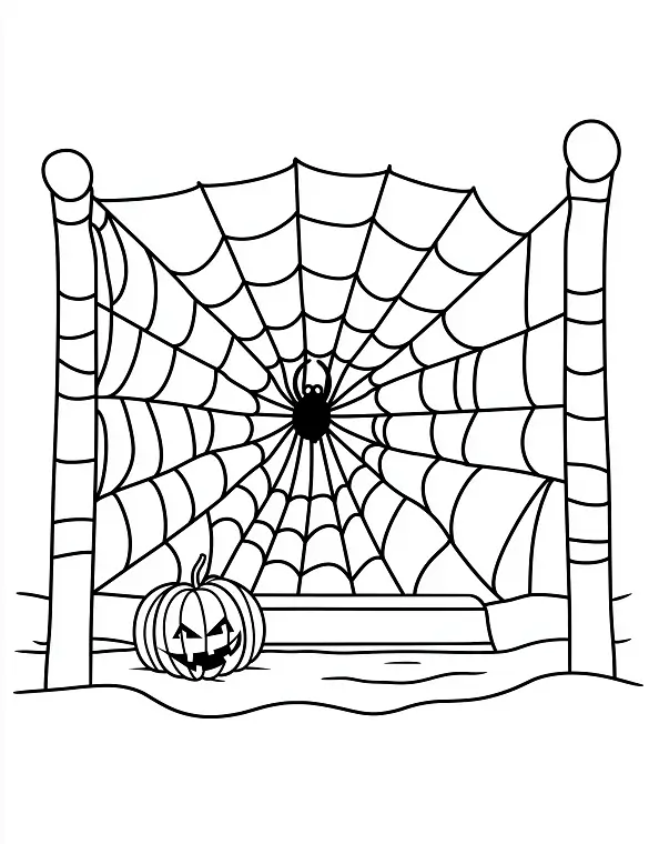 Spider Web with Pumpkin and Spider Halloween Coloring Page by Mindset Flow