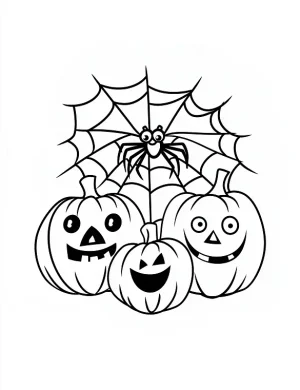 Spider and Web with Pumpkins Halloween Coloring Page by Mindset Flow