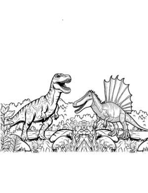Spinosaurus And T-Rex Confrontation Dinosaur Coloring Page