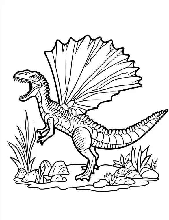 Spinosaurus Dinosaur Prehistoric Landscape Printable Coloring Page