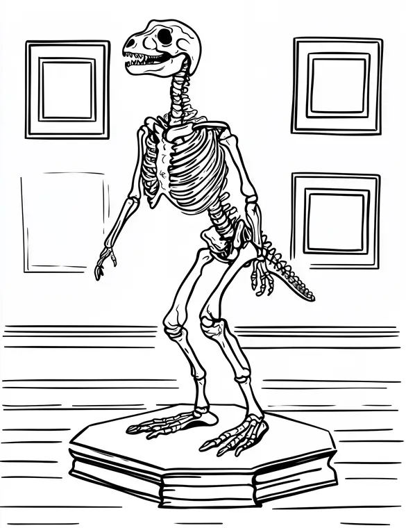 Spinosaurus Dinosaur Skeleton Museum Exhibit Coloring Page