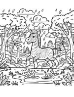 Splashing Rainy Day Zebra Coloring Page By Mindset Flow