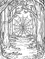 Spooky Forest with Spider Web Halloween Coloring Page by Mindset Flow