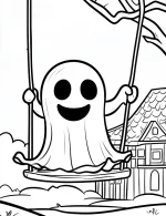 Spooky Ghost On a Swing Coloring Page by Mindset Flow