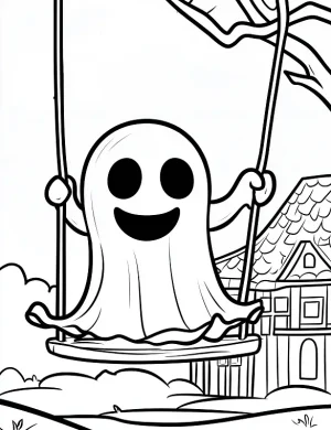 Spooky Ghost On a Swing Coloring Page by Mindset Flow