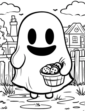 Spooky Ghost With Cookies Coloring Page by Mindset Flow