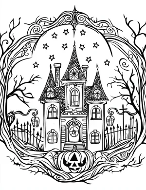 Spooky Haunted House Halloween Coloring Page by Mindset Flow