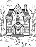 Spooky House with Moonlit Path Halloween Coloring Page By Mindset Flow
