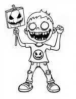 Spooky Pumpkin Head Zombie Holding Sign Coloring Page by Mindset Flow