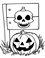 Spooky Pumpkin Jack O Lantern With Skeleton Sign Halloween Coloring Page by Mindset Flow