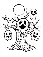 Spooky Tree With A Carved Skull Face Coloring Page by Mindset Flow
