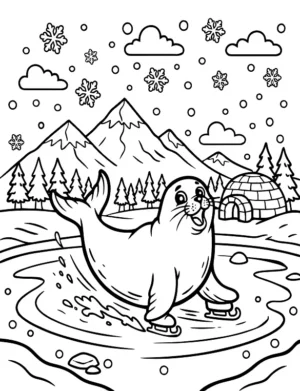 Sporty Skating Seal Coloring Page By Mindset Flow