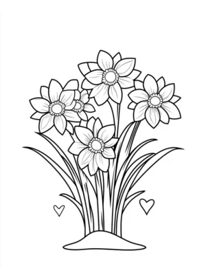 Spring Blooming Flower Bouquet in Grass Coloring Page