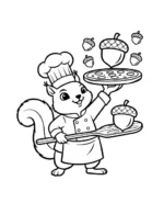 Squirrel Chef with Pizzas Coloring Page by Mindset Flow