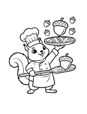 Squirrel Chef with Pizzas Coloring Page by Mindset Flow