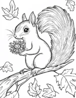 Squirrel Holding A Flower On Branch Flower Coloring Page By Mindset Flow