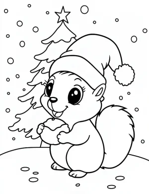 Squirrel by Christmas Tree Coloring Page Holiday Printable By Mindset Flow