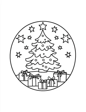 Starry Christmas Tree with Gifts Christmas Coloring Page By Mindset Flow