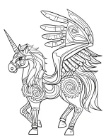 Steampunk Unicorn with Mechanical Gears, Cogs, and Wings Coloring Page