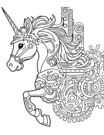 Steampunk Unicorn with Mechanical Gears and Futuristic Elements Coloring Page