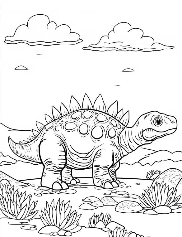 Stegosaurus Dinosaur in Tribal Patterns Coloring Page
