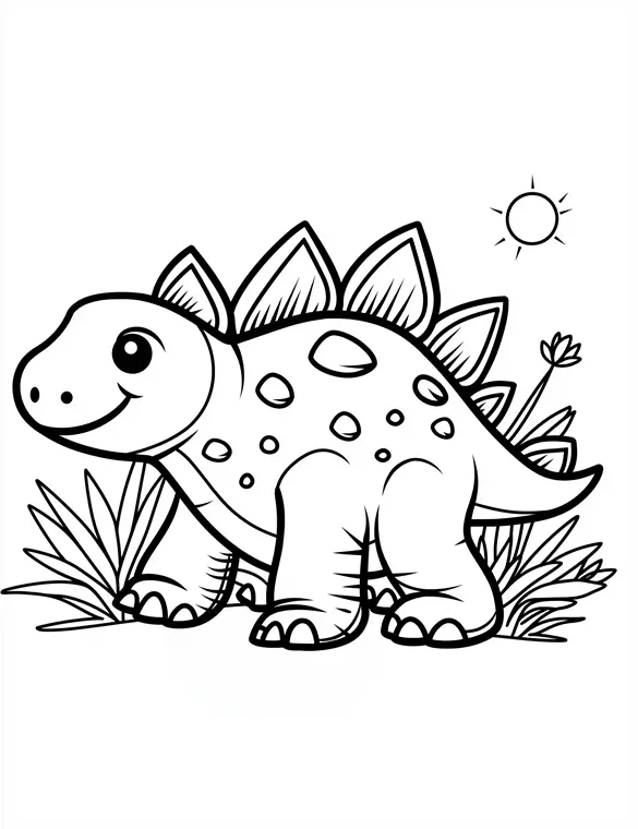 Stegosaurus Dinosaur under the Jurassic Sun Coloring Page