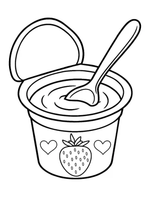 Strawberry Yogurt Cup with Spoon Coloring Page by Mindset Flow