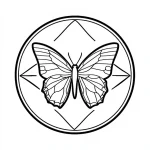 Striking Butterfly In Geometric Circular Mandala Outline Coloring Page by Mindset Flow