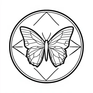 Striking Butterfly In Geometric Circular Mandala Outline Coloring Page by Mindset Flow