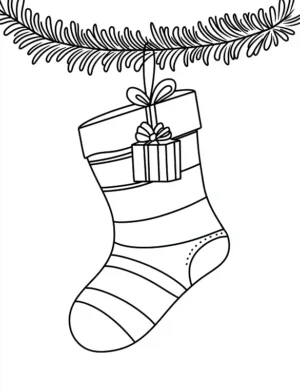 Striped Stocking With Gift Christmas Coloring Page by Mindset Flow
