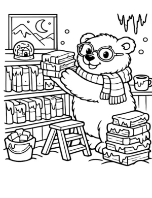 Studious Library Bear Coloring Page By Mindset Flow