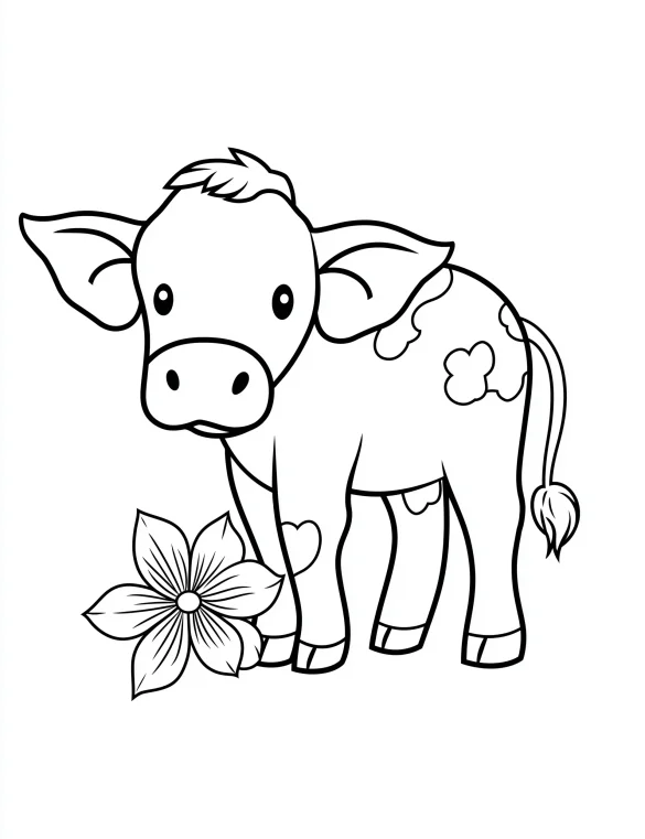 Style Cow with Plumeria Flower Coloring Page